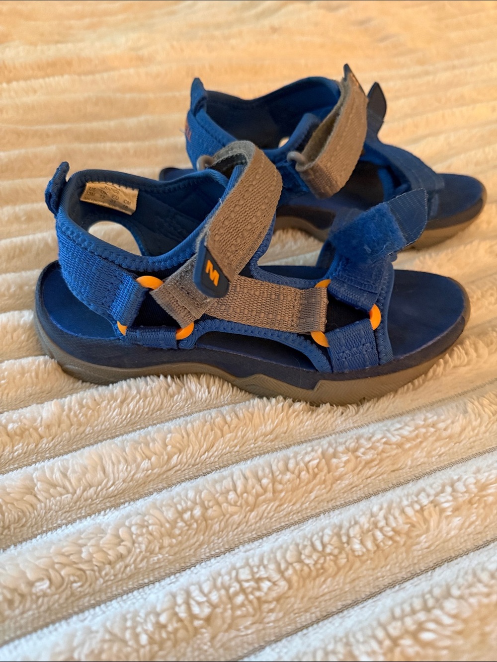 Merrell Blue and Gray Kids Adjustable Velcro Sandals with Orange Accents